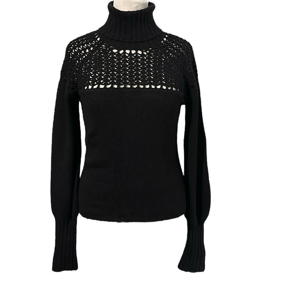 Keneth Cole New York Vintage Women’s Turtleneck Openwork Sweater Black Size L